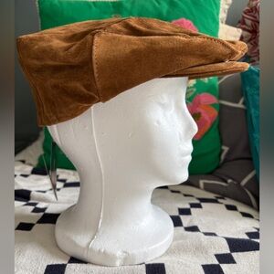 Vintage Suede Newsboy Cap Brown Genuine Leather~Made in USA Hartford York
